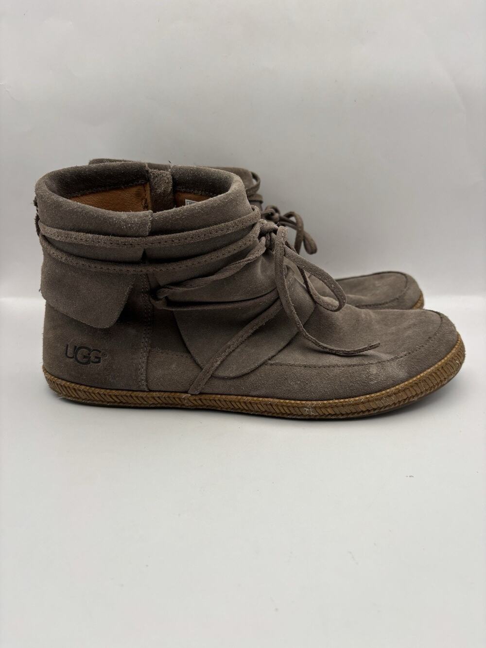 Ugg Reid Ankle Moccasin Gray Suede Boots Women Size 9